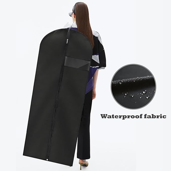 Dress Bags for Gowns Long, 65'' Garment Bags for Hanging Clothes, Suit Bag Cover for Storage and Travel (Black)