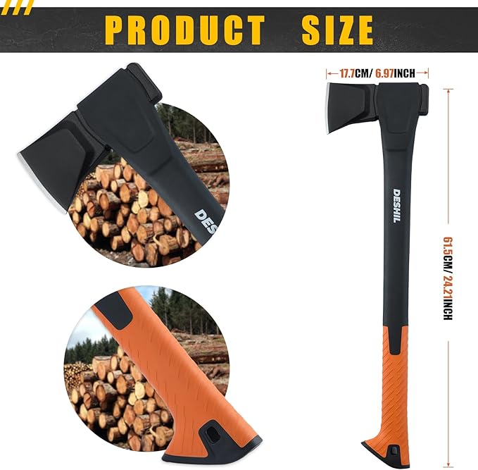X17 Wood Splitting Axe, 24” Camping Outdoor Hatchet for Wood Splitting and Kindling, Forged Carbon Steel Heat Treated Hand Maul Tool, Nylon Hollow Handle Shock Reduction Handle