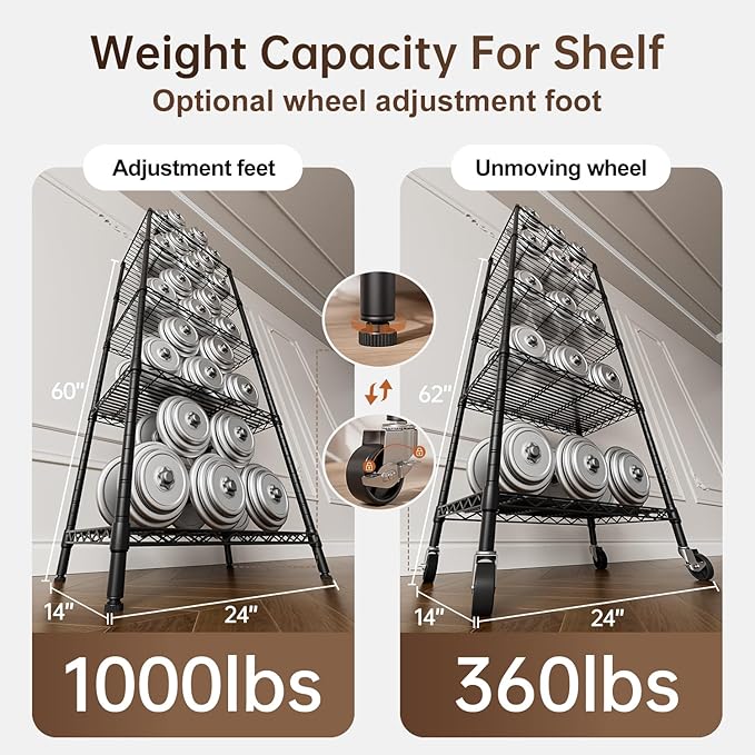 Golpart 5 Tier Shelves Storage Shelf Wire Closet Bathroom Organizers Metal Pantry Kitchen Garage Shelving Unit Laundry Room Organization Home Rack Net Basket Black with Wheels 14”D X 24”W X 61”H