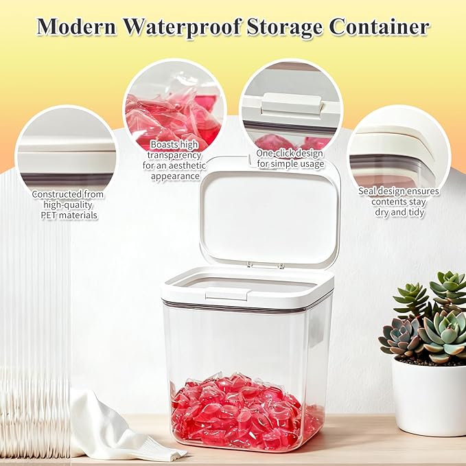 Gute Laundry Pod Holder with Lid - 186oz Sealed Automatic Pop-Up Dispenser, Laundry & Dishwasher Pods for Laundry Room Organization-5.5L