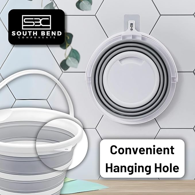 South Bend Components 2.6 Gallons Collapsible Bucket with Handle, Space Saving Design Portable Foldable Water Pail for Indoor/Outdoor, Mop, Boating, Camping, and Fishing (1-Pack)
