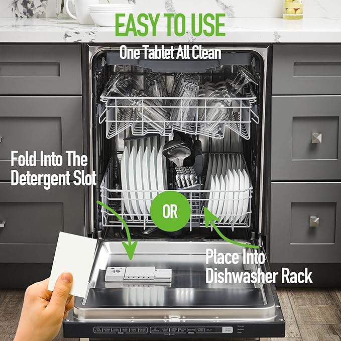 Dishwasher Detergent Sheets 100 Loads Eco Friendly Dishwasher Detergent Plastic-Free Washer Sheets Alternative(Green Apple)