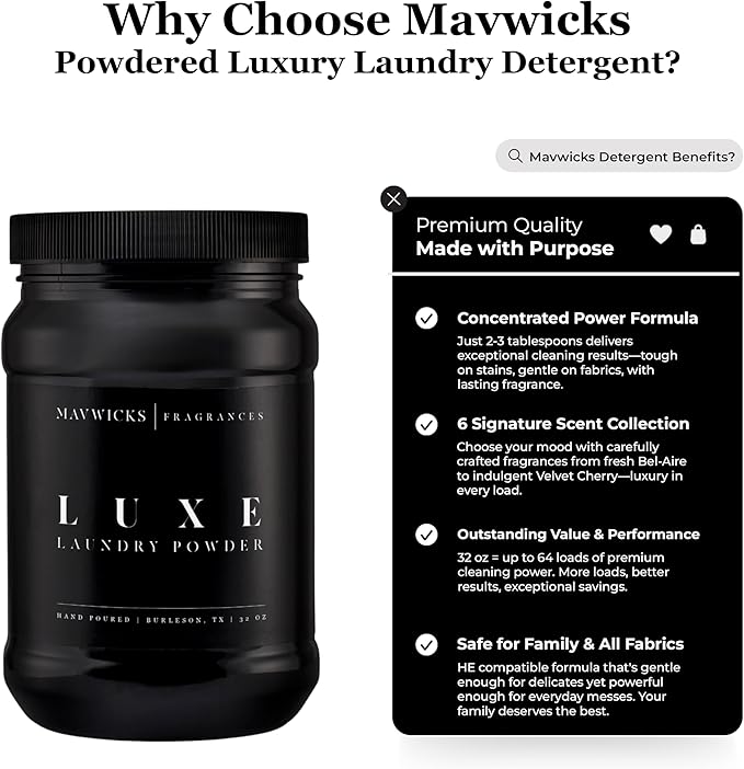 Luxury Laundry Detergent Powder (Luxe) 32 Oz – Concentrated for Tough Stains and Odors, For All Washing machine types – Gentle on Fabrics