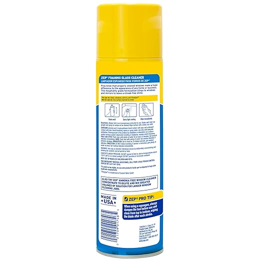 Zep Foaming Glass and Plexiglass Cleaner - 19 oz (Case of 4) ZUFGC19 – Foaming Formula that clings to Vertical Surfaces for Streak-Free Glass Cleaning