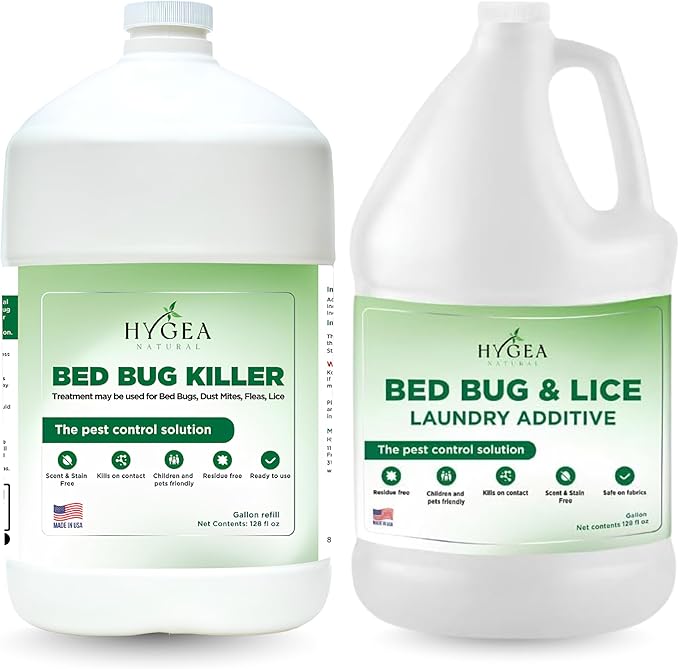 Hygea Natural Bed Bug & Lice Elimination Duo Kit- Includes Lice & Bed Bug Spray & Laundry Additive - Gentle Formula - Effective Pest Control for Home & Travel (2 Pack, 1 Gallon Each)