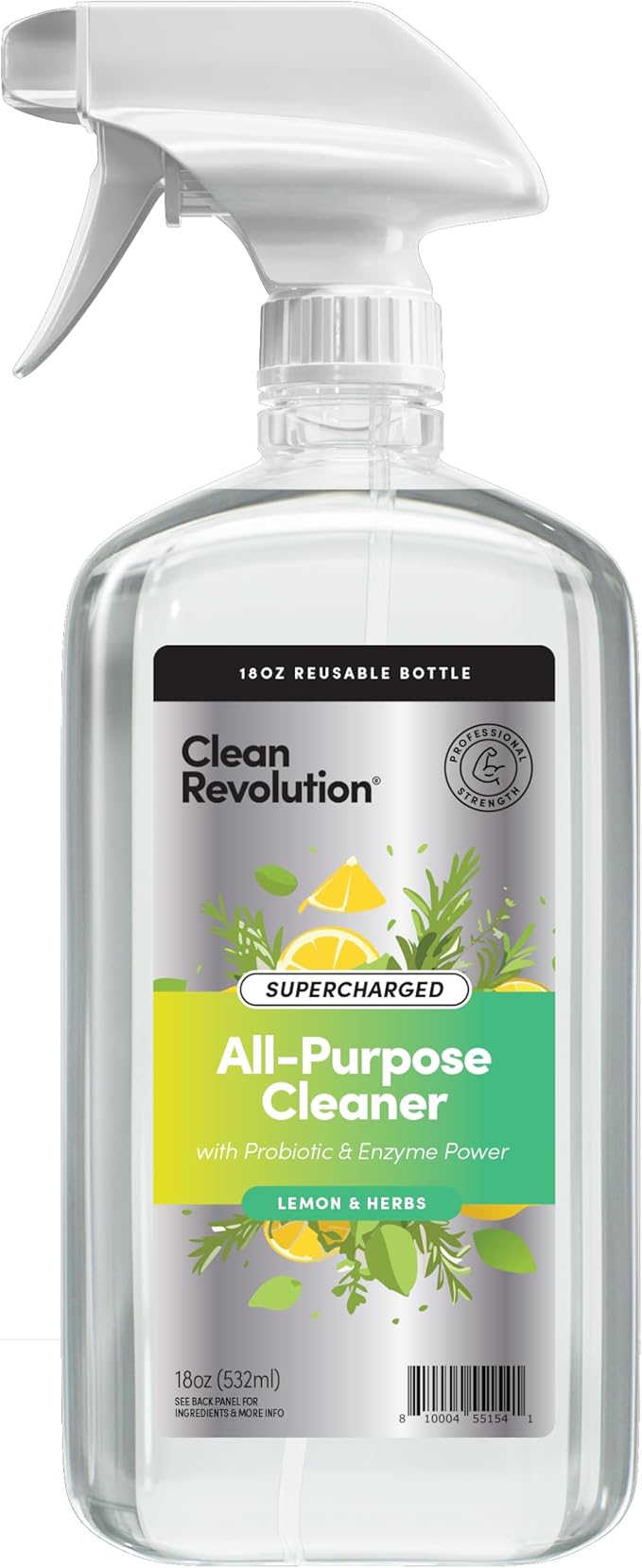 Clean Revolution SuperCharged All Purpose Cleaner Refill with Smart Probiotic + Enzyme Complex, Multi-Surface Kitchen Bathroom & Floor Cleaner, Lemon & Herbs, 18 oz (Pack of 1)