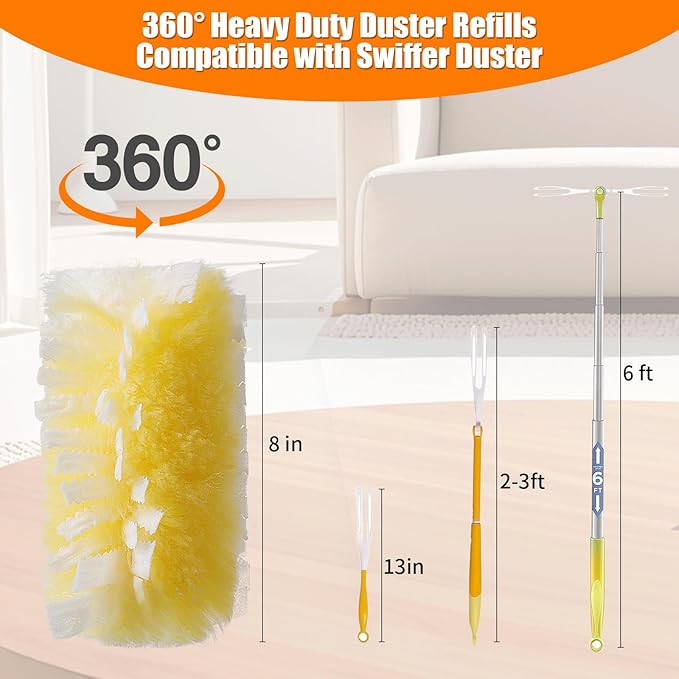 50 Count 360° Heavy Duty Duster Refills Compatible with Swiffer, Larger Size-Extra Thick Electrostatic Disposable dusters Refill for Electronics, Furniture, Blinds, Ceiling Fans, Unscented