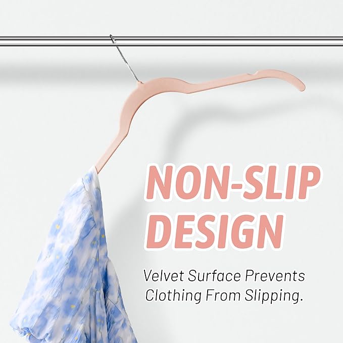 Sishynio Premium Velvet Shirt Hangers 50 Pack, Non-Slip 360° Swivel Hook Space-Saving Felt Hanger, Slim Flocked Hangers for Blouses, Strappy Dresses, Tank Tops(Pink)