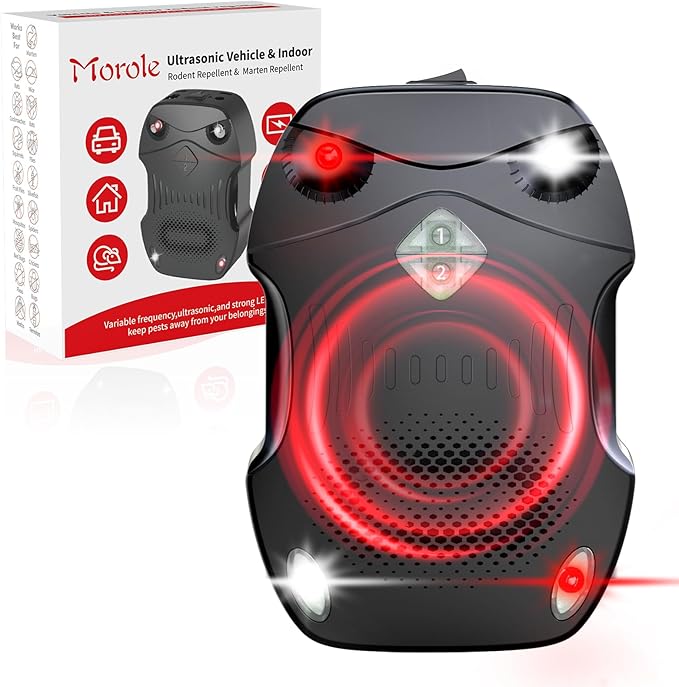 Ultrasonic Rodent Repeller, Rodent Repellent for Car Engines, Plug-in Mouse Rat Pest Bat, Squirrels Skunks Repellent for Indoor, Outdoor, Garage, Hoom 12v 24v, Trucks, Rvs(1pc)