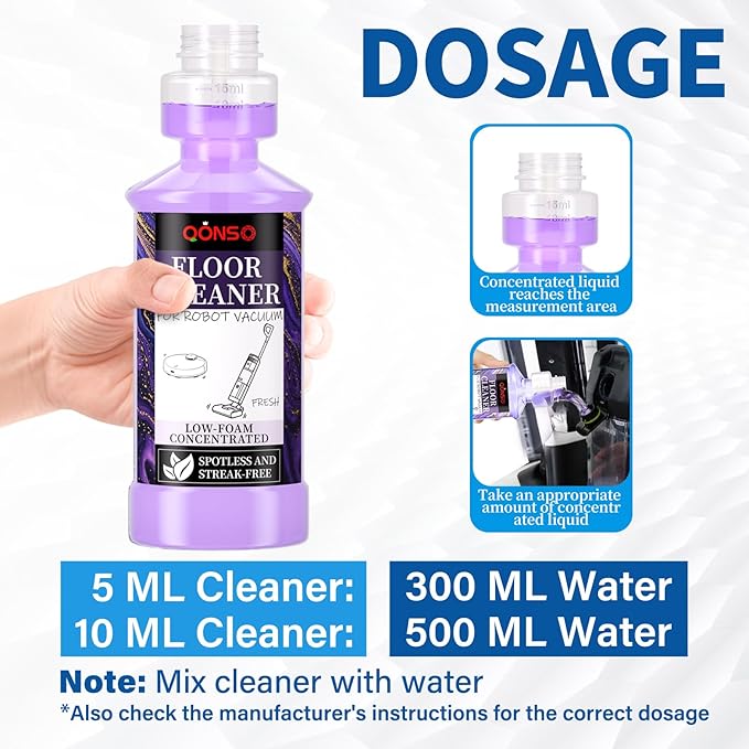 Low Foam Robot Vacuum Floor Cleaning Concentrate Solution Compatible for Roborock Q5 Max, Tineco, iFloor, 8.45 Fl Oz 250ml