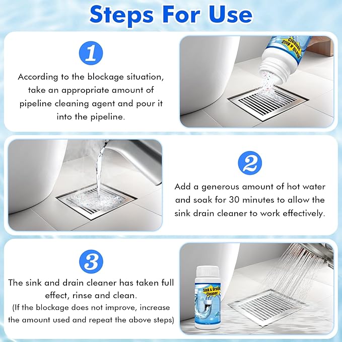 Pipeline Dredging Agent, 110g Drain Cleaner,Powerful Pipe Unclogger, Bathroom Sinks, Kitchen Sinks, Shower Pipes