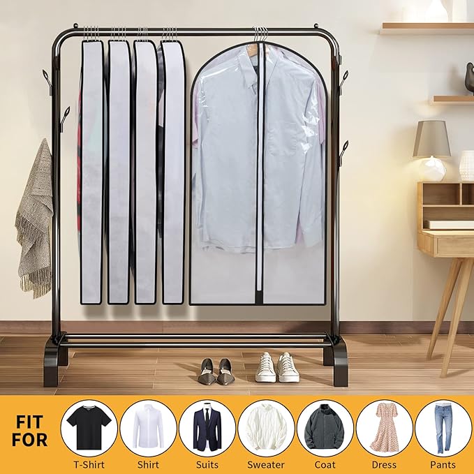 Clear Garment Bags for Hanging Clothes Storage 4" Gusset Suit Bags for Closet Storage Bags Dust Covers for Clothes Sweater Bags Garment Cover Clothes Protector 24"x 40"x 4", 5 Pack