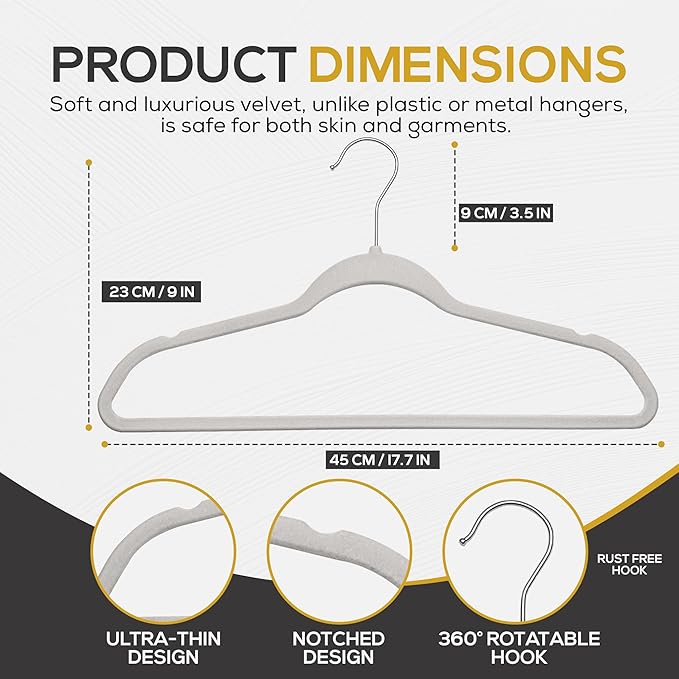 Techzoo Premium Velvet Hangers 50 Pack Ultra Thin Non Slip Adult Felt Space Saving Suit Hanger for Closet Heavy Duty Coat Pants Jackets Dress Hangers 360° Swivel Hook Hold Upto 10 lbs Silver Birch