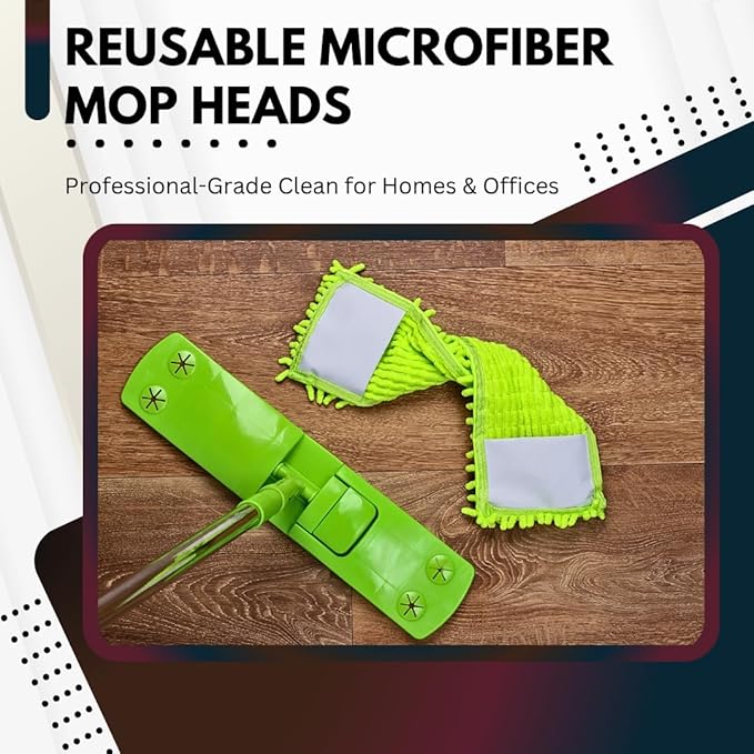 Green Direct Washable Microfiber Mop Head (3 Pack) - Microfiber Replacement Mop Pads 16 x 5.5 Inches for Cleaning of Wet or Dry Floors - Professional Home/Office Cleaning Supplies, Green Color