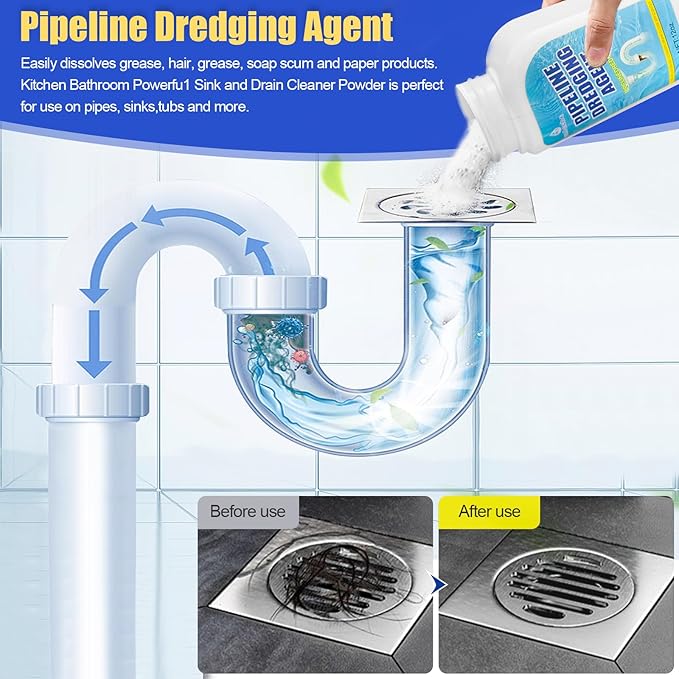Pipeline Dredging Agent, Drain Clog Remover, Powerful Sink Drain Cleaner for Bathroom and Kitchen Sink Pipe Unclog (2PCS)