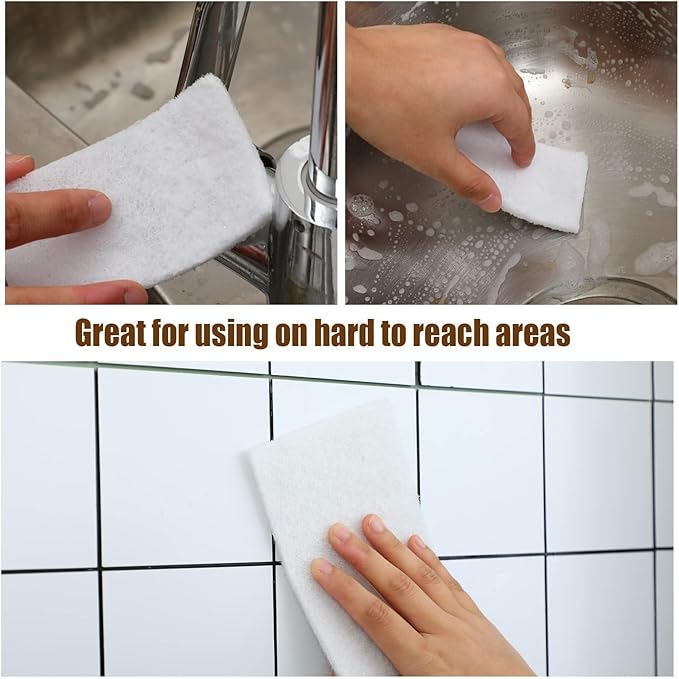 Hoolerry 40 Pcs White Scrub Pads Light Duty Scouring Non Woven Pad Non Scratch Abrasive Hand Multipurpose Scouring Sponge Multi Surface Scrubber Pads for Cleaning Polishing Home(4.5 x 10 Inch,White)