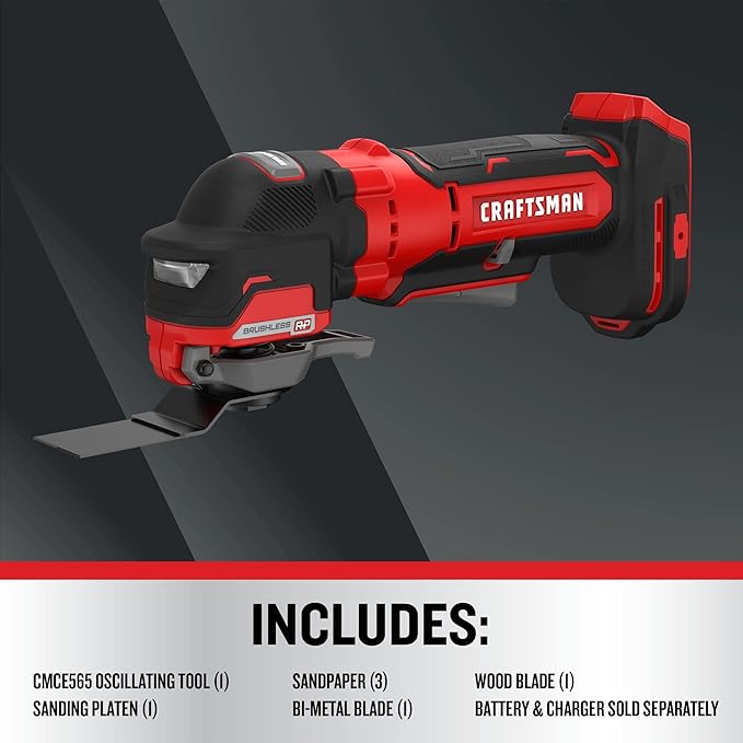 CRAFTSMAN V20 Cordless Oscillating Tool, Multi-Tool, Up to 19,000 OPM, Bare Tool Only (CMCE565B)