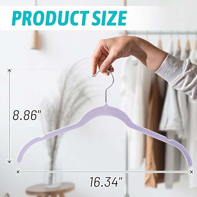 Sishynio Velvet Hangers 50 Pack – Slim Non-Slip Flocked Hangers with 360° Swivel Hook, Space-Saving Closet Organizer for Dresses, Coats, Blouses(Purple)