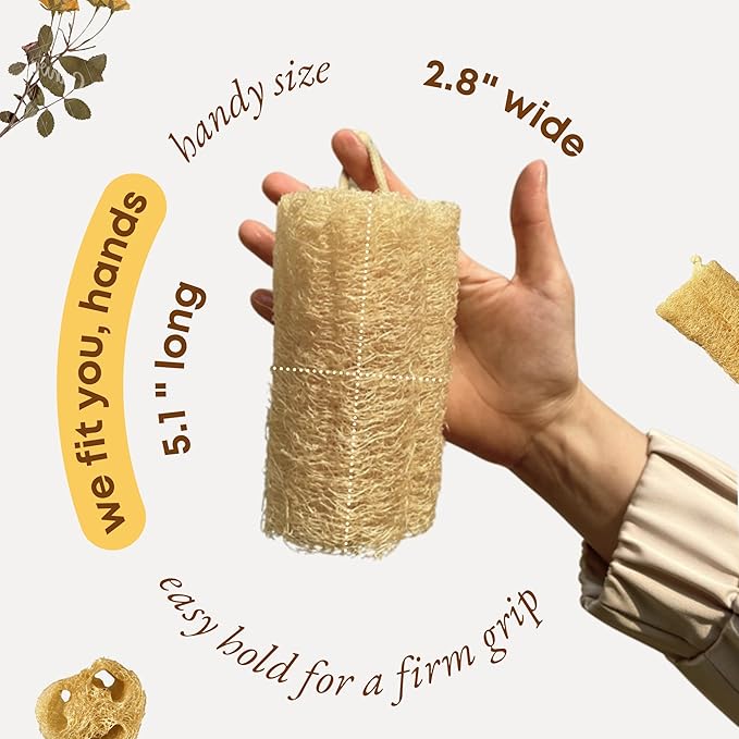 Natural Loofah Sponge (Pack 4) - Exfoliating Body for Bath or Dish Scrubber for Kitchen - 100% Biodegradable Compostable Zero Waste Dishwashing Scouring Pad