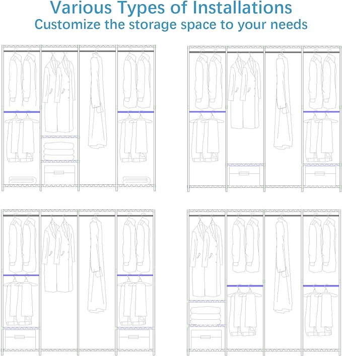 VIPEK V40C Covered Clothes Rack Heavy Duty Clothing Rack with Cover, Custom Freestanding Closet Portable Wardrobe Closet for Bedroom, Large Black Coset Rack with Grey Upgarded Polyester Cover