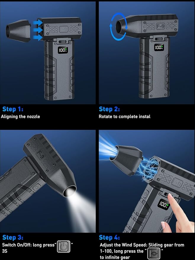 Compressed Air Duster 130000RPM Electric Duster with LED Light, 100 Gear Adjustable Rechargeable Cordless Air Blower Cleaning Tool for Keyboard,Electronic Devices,Car (Grey)