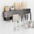SEIDO Carbon Steel Utensil Rack – Space-Saving 20" L Kitchen Organizer with hooks & hanging bar, Gunmetal Gray Knife Holder, 2 Installation Options (Adhesive/Screwed)