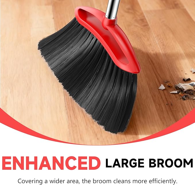 Heavy Duty Broom, 54-inch Adjustable Long Handle Angle Brooms Large Brooms for Sweeping Indoor and Outdoor Commercial Broom for Home Kitchen Patio Garage Porch Courtyard Classroom, Red