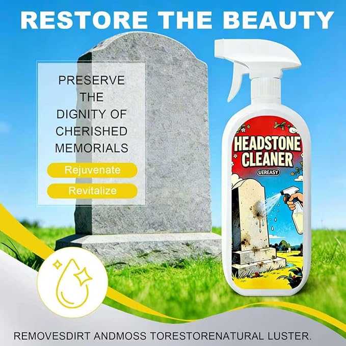 Headstone Cleaner for Graves, Tombstones & Headstones, 17 oz, Tombstone cleaner for Restore & Guard Granite, Stone,Tile, Concrete, Limestone, Slate, Marble，Flooring