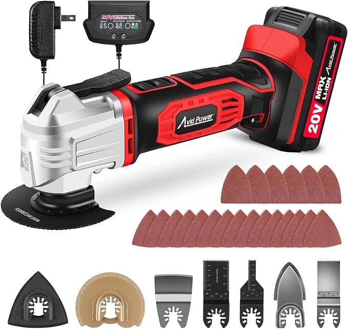 AVID POWER Cordless Oscillating Tool 20V Battery Powered Oscillating Multitool with 2.8° Oscillation Angle, Variable Speed Oscillating Saw w/ 31Pcs Accessories for Scraping/Cutting & Sanding