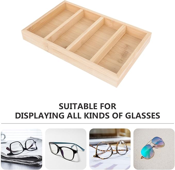 SEWACC Wooden Glasses Tray Sunglasses Storage Tray Eyewear Organizer Creative Display Rack for Home and Shop with 4pcs Set