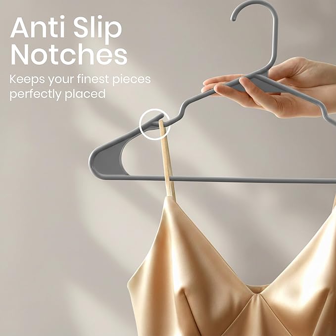 Utopia Home Plastic Hangers 50 Pack - Perfect Space Saving Clothes Hanger - Durable and Strong - Perfect Closet Organizers with Shoulder Grooves (Grey)