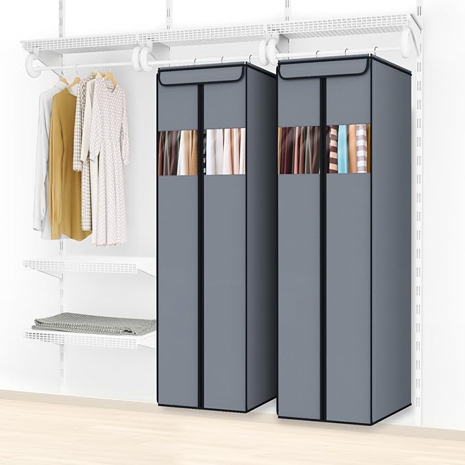 Zilink Extra Long Garment Bags for Gowns 65" Gown Bags for Long Dress with Clear Window Space Saving Formal Dress Bag for Long Dresses, Winter Coat, Trousers, Fur, Grey, 2-Pack