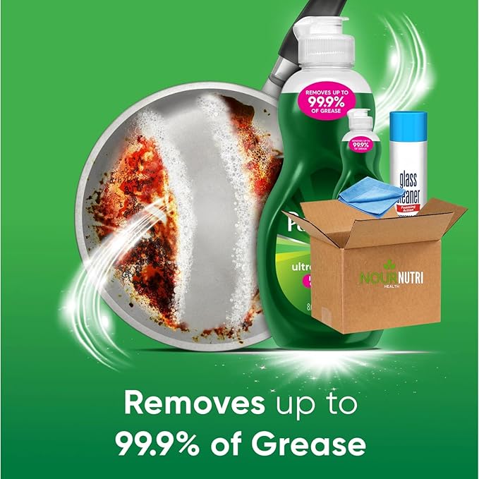 Bundle of 1 Glass Cleaner Spray 23 oz and 1 Liquid Dish Soap 8 fl oz Bundle with 1 Microfiber Cleaning Cloth