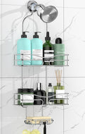 DAOYA Shower Caddy - Organizer with 6 Hooks, Soap Basket & Self-Adhesive Pad, Silver