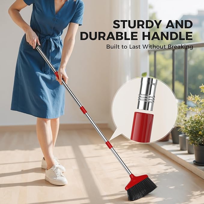 Handy Broom, Indoor/Outdoor Brooms, Duty Kitchen Broom, for Home Garage Kitchen Office Courtyard Lobby Patio Lawn Concrete (1, Red)