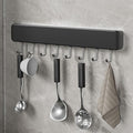 Kitchen Utensil Hanger Wall Mounted Hooks, No Drilling Removable and Adjustable Hooks Kitchen Rail with 8 Hooks for Hanging Cooking Utensils, Mugs, Spoons (10 Hooks)
