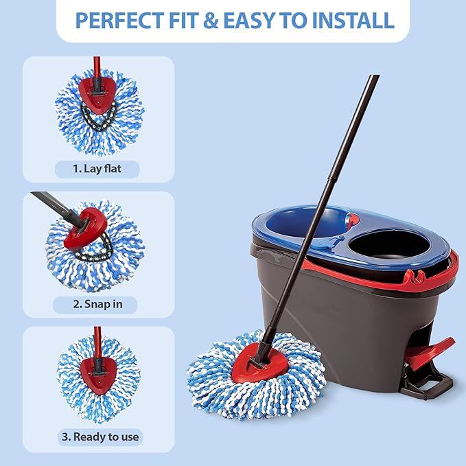 Mop Head Replacement, Microfiber, Easy to Replace, Include 3pcs Mop Replace Heads, 1 Extra Mop Replacement Base, 313