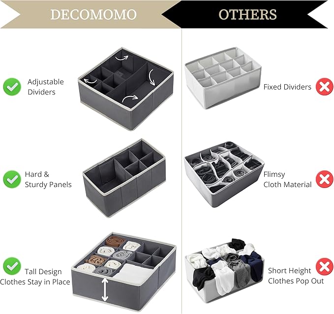 DECOMOMO Drawer Organizer for Baby – Clothes Organizer & Storage Dividers for Nursery, Storage Bins for Underwear, Bra, Socks, Diapers & Newborn Essentials (Grey, 12pcs)