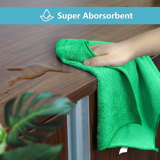 HOMEXCEL Green Microfiber Cleaning Cloth, 8 Pack Cleaning Towels for Kitchen, Lint Free, Scratch-Free, Highly Absorbent, and Reusable Cleaning Rags for House, Window and Glass, Cars, 11.5 X11.5 inch