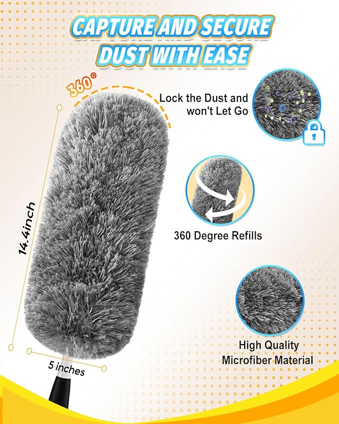 KEEPOW Upgraded Reusable Duster Refills Compatible with OXO Duster, Microfiber Dusters Refill for Cleaning, Compatible with OXO Good Grips Microfiber Extendable Duster, 2 Pack(Handle Not Included)