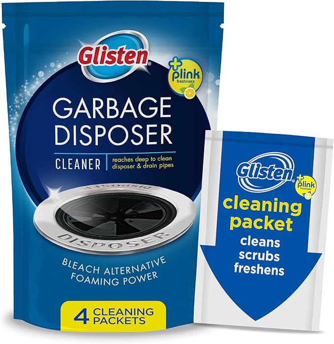Glisten Garbage Disposer Cleaner and Freshener, Sink Disposal Odor Eliminator with Foaming Action, Lemon Scent, 4 Packets