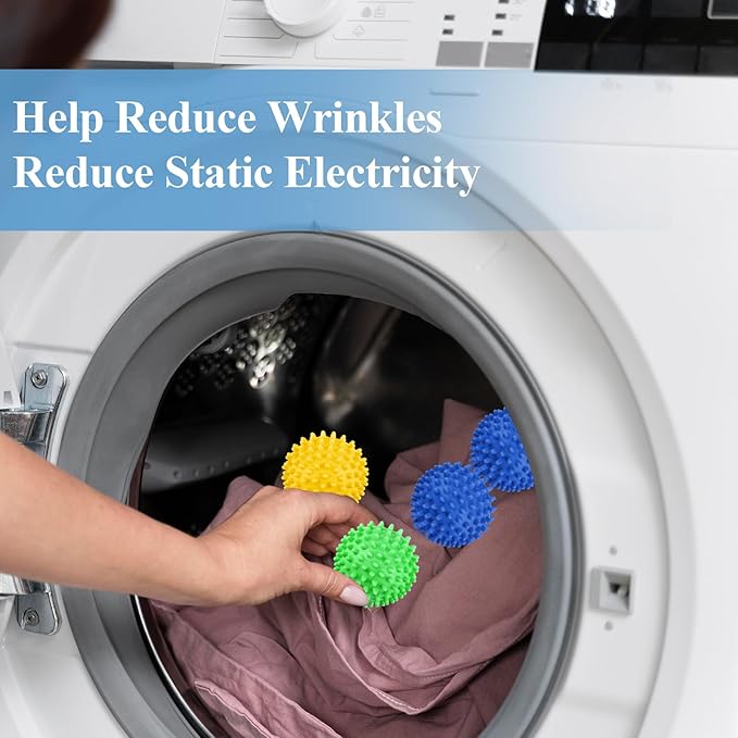 6 Pack Laundry Balls for Dryer, Dryer Balls Laundry Reusable, Dryer Ball Plastic Pellet Packs for Fabric Soften, Reduce Wrinkle and Less Static Cling-Mix