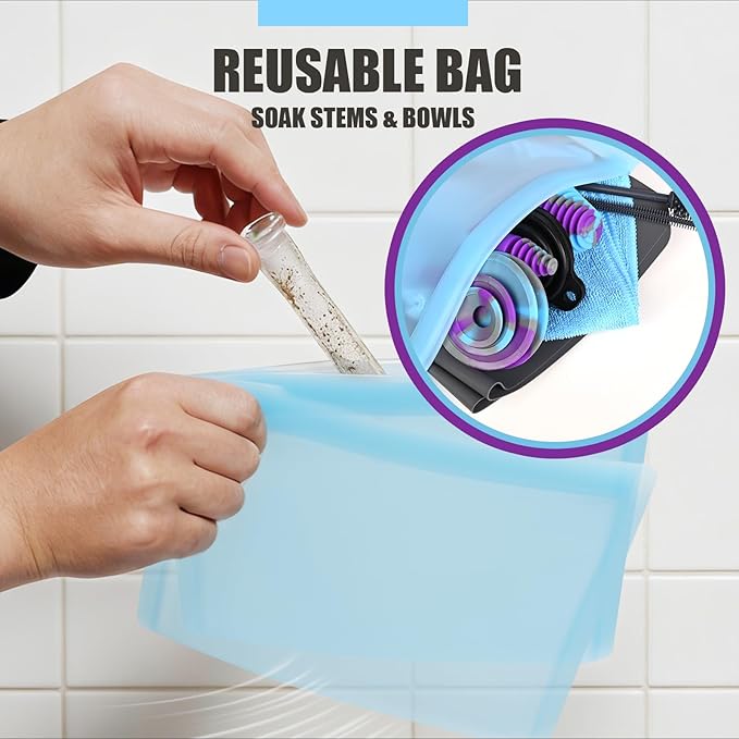 Glass Cleaning Kit, Reusable Silicone Kit, Includes Soaking Bag, Brush, Pad, Lid, Stopper, Funnel, and Microfiber Towel