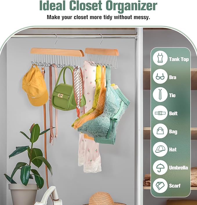 4 Pack Bra Hangers for Closet Organizer Upgraded Non-Slip Bra Organizer for Closet Tank Top Hanger Multi Hangers Space Saving with 40 Hooks for Belt, Tie, Tank Top, Necklaces