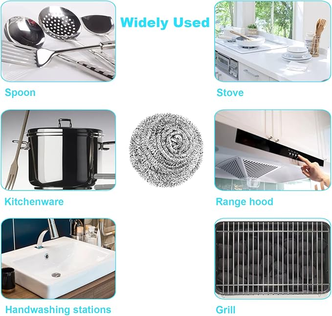 15 Pack Steel Wool Scrubber, Metal Kitchen Scrubbing Sponges, Dishwashing Scouring Pads Heavy Duty, Premium Stainless Steel Scrubbers for Cleaning Dishes Pots and Pans Bathroom Oven (Sliver) by VOPTON