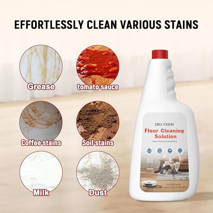 Floor Cleaning Solution Compatible with Roborock (Q5/Q7/Q8/Q10/S7/S8/Saros 10R/F25/Qrevo Series) , All Robot Vacuums & Cordless Wet Dry Vacuum with Mopping, 5 Bottle Original Floor Cleaner Refill
