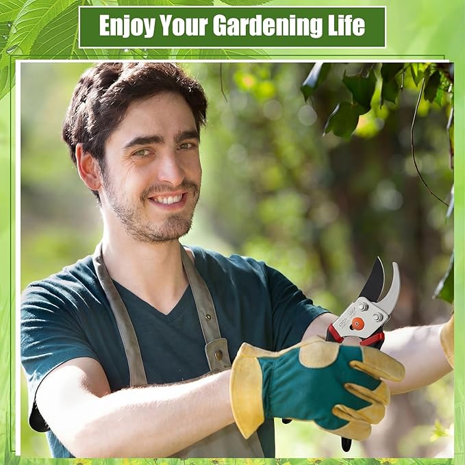 2 Pcs Garden Tools Hoe and Cultivator Garden Rake Bypass Pruning Shears 5/8-Inch Cut Capacity Clippers Gardening Scissors 2-In-1 Heavy Duty Gardening Hand Tools for Digging Weeding Cultivating