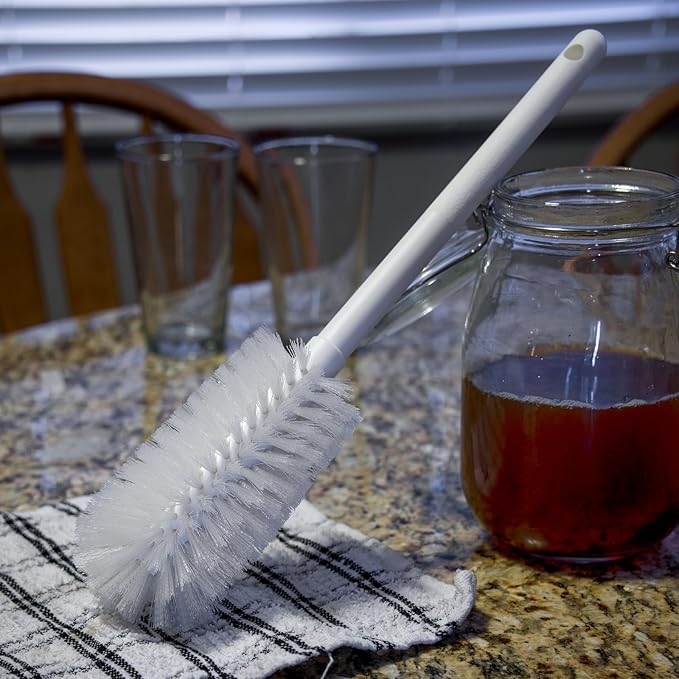 SPARTA Large Water Bottle Brush Ideal for Wide-Mouth Jars, Bottles and Tumblers, Dishwashing Tool with Handle for Home and Commercial Kitchens, Plastic, 12 Inches, White
