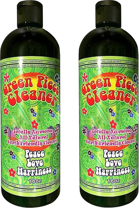 Green Piece® Glass Cleaner 2 Bottle-16 oz (Made in USA) - with Set of 3 Silicone Plugs - Excellent for Scent Proofing and Cleaning