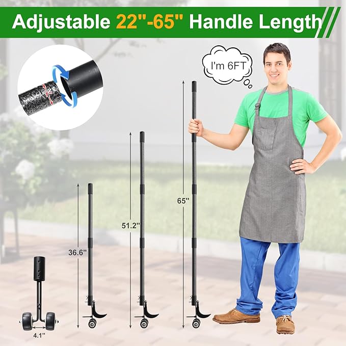 Crack Weeder Tool with Wheels 5.5FT Metal Crevice Weeding Tool with Adjustable Long Handle Saves Back & Knee Manual Weed Remover for Paver Deck Patio Driveway Sidewalk Garden